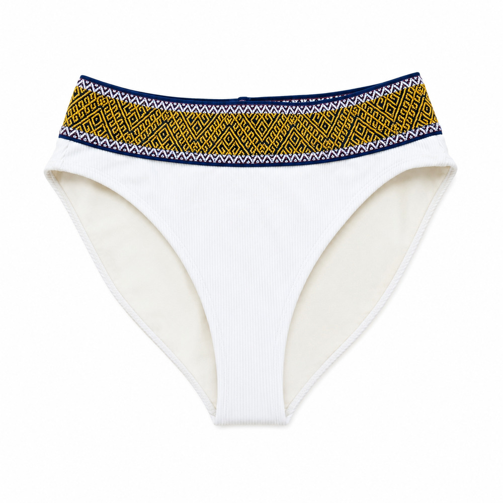 Elysiian Bali White Ribbed Bikini Bottoms Embroidered Size Medium White